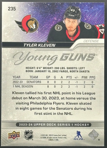 TYLER KLEVEN 2023-24 UD s1 YOUNG GUNS #235 SNS Cards 