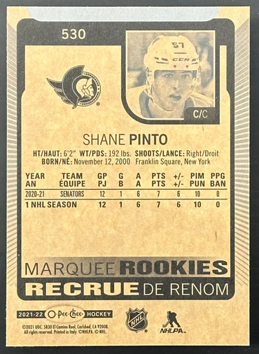Shane Pinto Marquee Rookies 2021-22 O-Pee-Chee Hockey #530 SNS Cards 