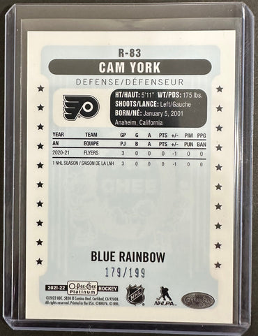 Cam York 2021-22 O-PEE-CHEE Platinum R-83 Blue Rainbow 179/199 SNS Cards 