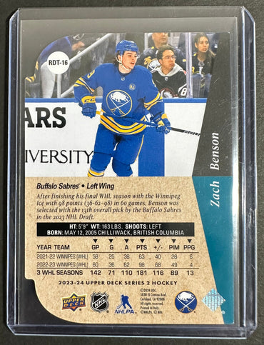 Zach Benson 2023-24 UD S2 RTD-16 rookie card SNS Cards 