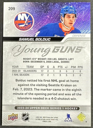 Samuel Bolduc 2023-24 UD S1 #209 Young Guns SNS Cards 
