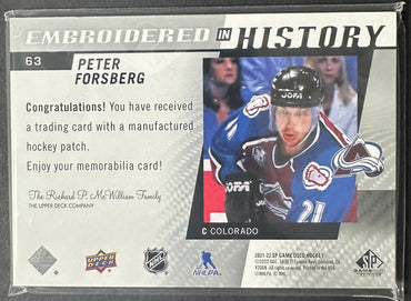 Peter Forsberg Embroidered In History #63 SNS Cards 