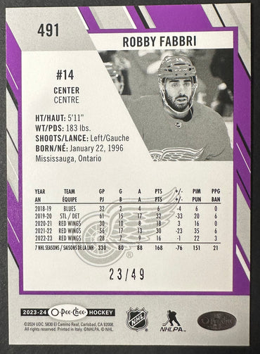 Robby Fabbri 2023-24 O.P.C #491 purple 23/49 SNS Cards 