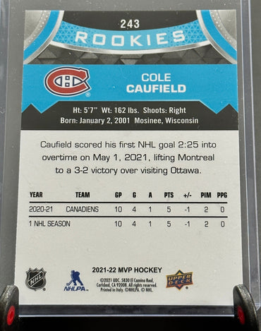 2021-2022 Upper Deck MVP Rookie Cole Caufield #243 Shootnscore.com 