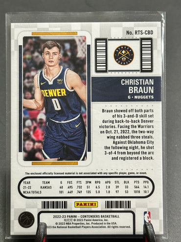 2022-2023 Panini Contenders Christian Braun Rookie Ticket Swatch Nuggets Shootnscore.com 