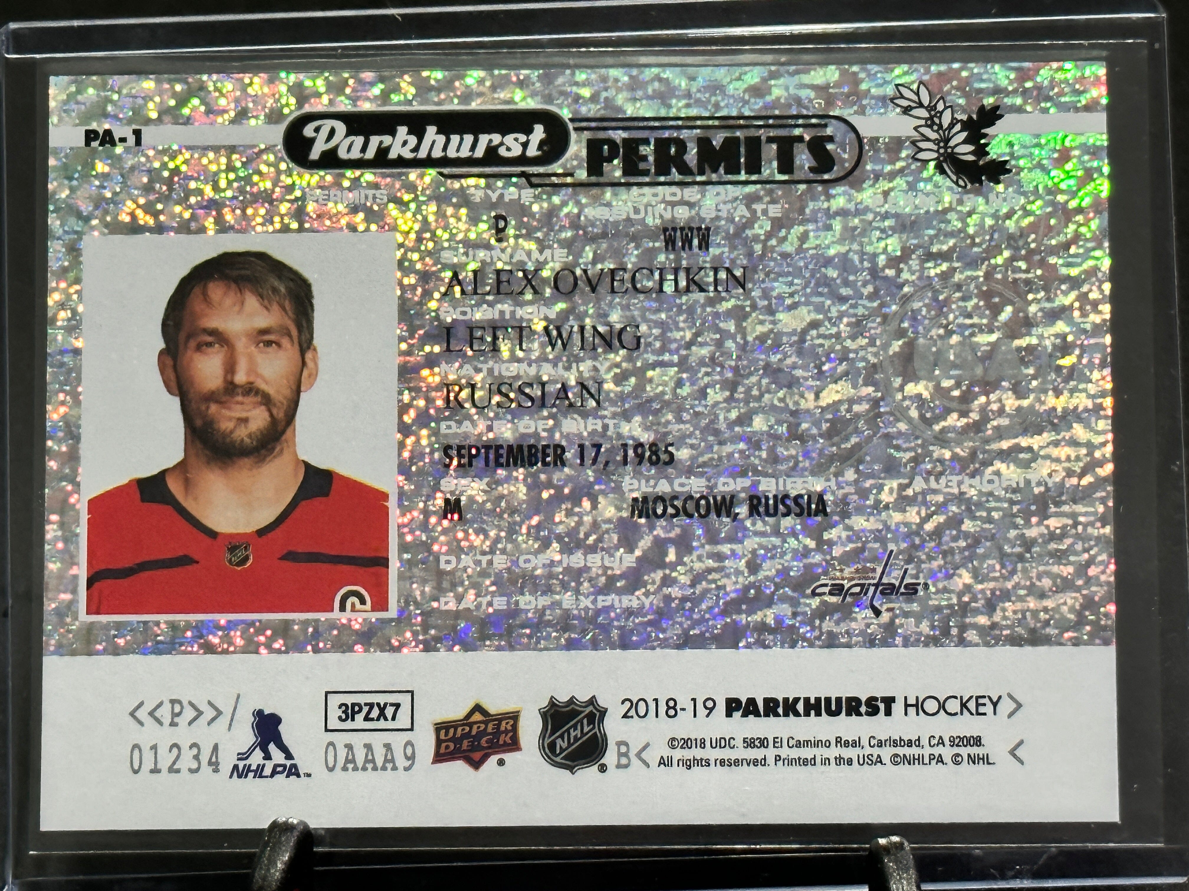 2018-2019 Parkhurst Parkhurst Permits #PA-1 Alexander Ovechkin Shootnscore.com 