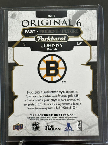 2018-2019 Parkhurst Hockey Original 6 #06-7 Johnny Bucyk - Boston Bruins Shootnscore.com 