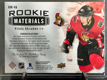 2019-2020 Upper Deck Rookie Materials Game Jersey Vitaly Abramov #RM-VA Shootnscore.com 