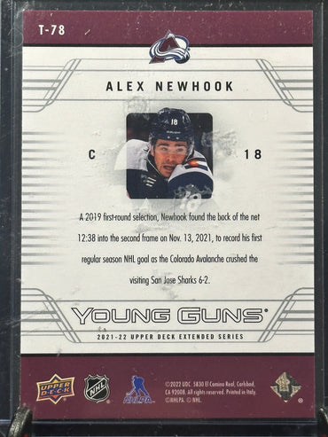 2021-2022 Upper Deck Extended Alex Newhook Retro Young Guns Rookie RC #T-78 Shootnscore.com 