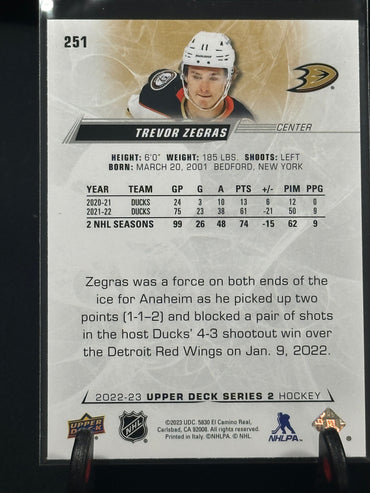 2022-2023 UD Series 2 Base #251 Trevor Zegras - Anaheim Ducks 2nd year Shootnscore.com 