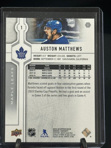 2019-2020 UD Series 1 Base #1 Auston Matthews - Toronto Maple Leafs Shootnscore.com 
