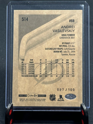 2023-2024 O-Pee-Chee Hockey ANDREI VASILEVSKIY #88 RETRO BLACK BORDER 97/100 Shootnscore.com 
