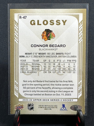 Connor Bedard 2023-24 Upper Deck Series 2 O-Pee-Chee GLOSSY GOLD ROOKIE #R-47 Shootnscore.com 