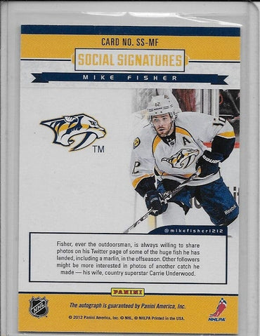 Mike Fisher 2012 Panini SS-MF AUTO SD Cards 