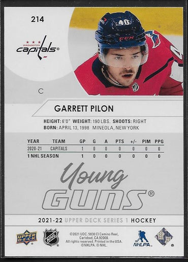 Garrett Pilon 2021-22 UD s1 Young Guns #214 SNS Cards 