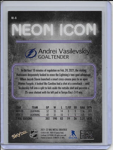 2021-22 Skybox Metal Universe NI-6 Neon Icon Andrei Vasilevskiy SD Cards 